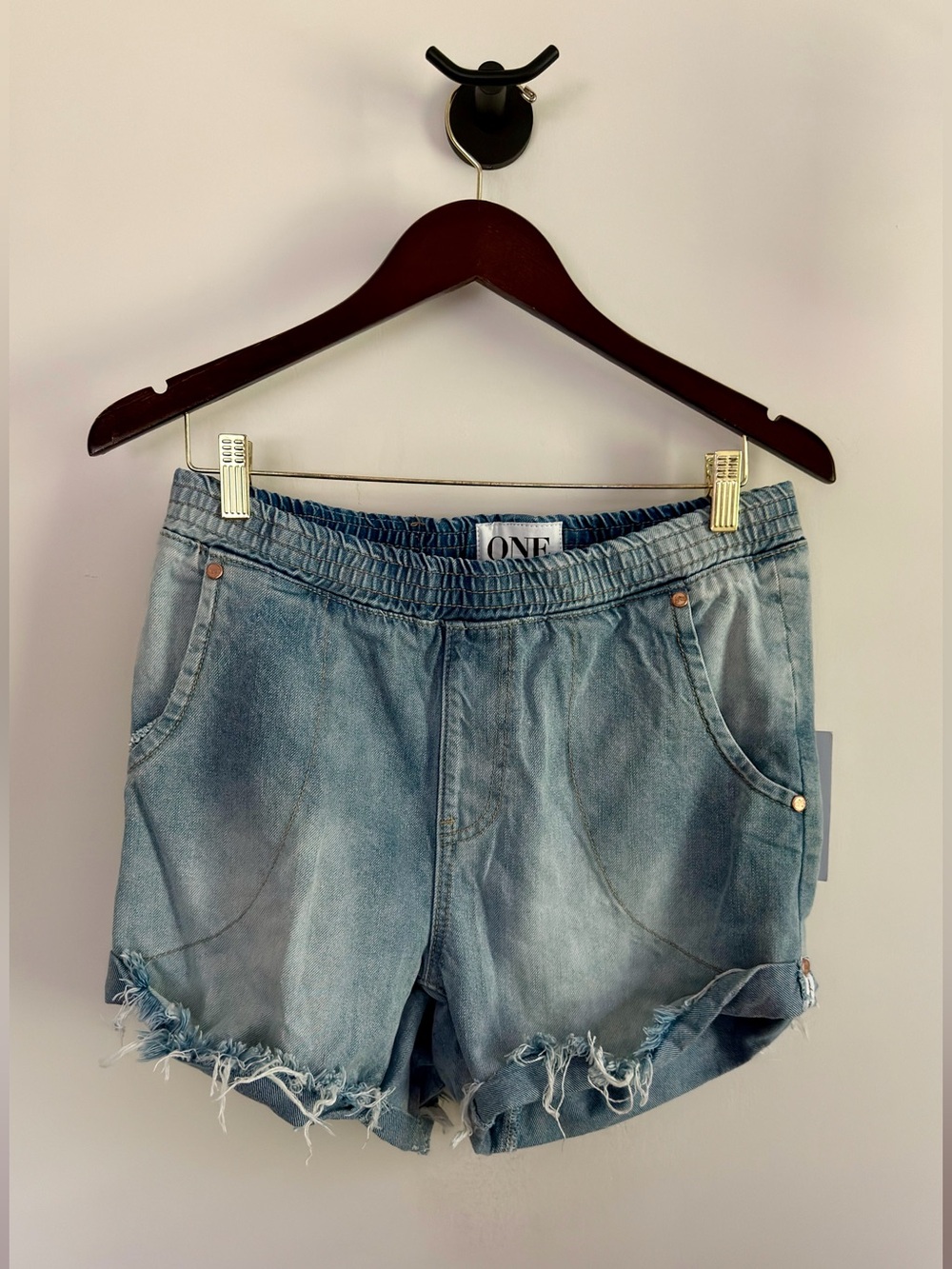 One x One Teaspoon Hunters Mid Waist Boyfriend Elasticated Denim Shorts